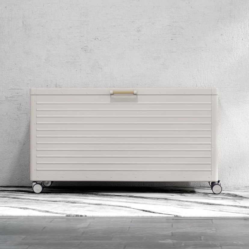 134 Gallon Large Outdoor Deck Box with Wheels, Storage Box with Lid for Patio Furniture, Garden Tools, Outdoor Cushion, Latte