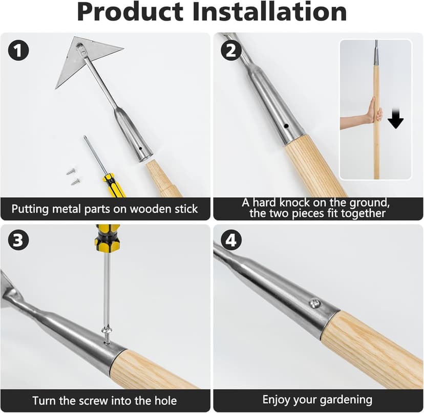 Triangle Hoe, 60'' Winged Weeder Garden Hoes with Long Wood Handle, Gardener Stainless Steel Warren Hoe, Garden Weeder Hoe Tool for Quickly Weeding, Edging and Gardening Tools