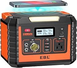 EBL Portable Power Station 300, 110V/330W Pure Sine Wave Solar Generator (Solar Panel Not Included) - Peak 600W Backup Lithium Batteries AC Outlet for Blackout Outdoors Camping Hunting Travel