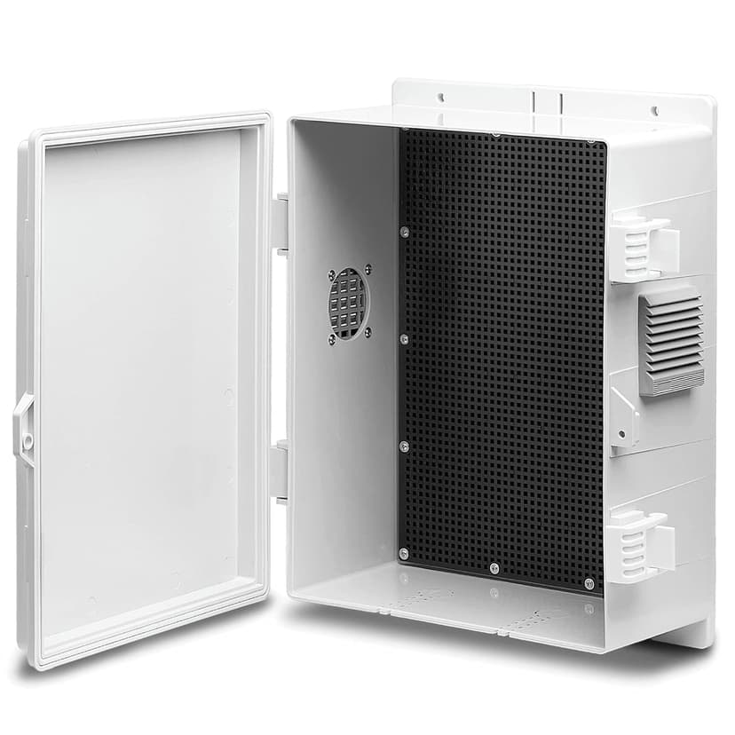 Outdoor Electrical Box with Thermostat and Fan, ABS Water Resistant Enclosure with Internal Mounting Panel & Hinged Cover, 18.1" H* 12.6" L* 6.3" W, Plug & Play.