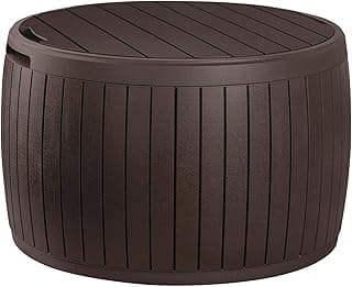 Keter Outdoor Storage Deck Box, 37 Gallon Waterproof Patio Table Bin, Circa, Brown