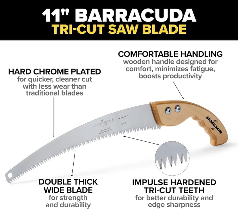 Jameson HS-13TE-WH 13" Tri-Cut Hand Saw with Wood Handle – Professional-Grade Pruning Saw for Clean, Precise Cuts
