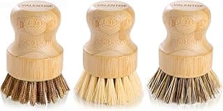 Bamboo Dish Brush Set, 3 Pcs Wooden Scrubber, Brass Brush and Pot Brush with Sisal and Palm for Cleaning Vegetables, Pots and Ovens