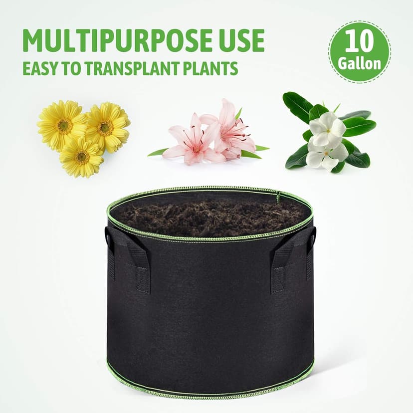 Delxo 10 Gallon Grow Bags 10 Pack for Planting, Fabric Pots Plants Growing Bags with Handles Heavy Duty Aeration Thickened Nonwoven