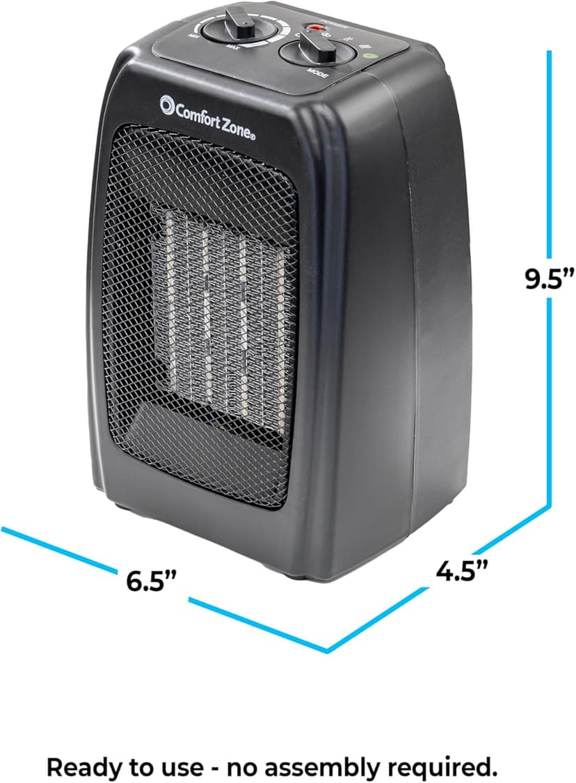Comfort Zone CZ442E Personal Energy Save Ceramic Heater - 1500W Portable with Adjustable Thermostat, Tip-Over Switch & Overheat Protection, Black