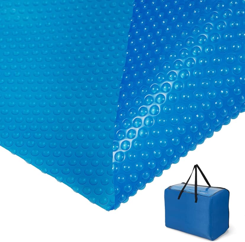Goplus Pool Cover, 16 x 32 FT Solar Blanket with Carrying Bag for In-Ground and Above-Ground Swimming Pools, Rectangle Hot Tub SPA Thermal Blanket, Blue Bubble