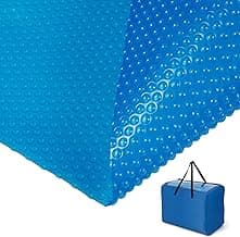 Goplus Pool Cover, 16 x 32 FT Solar Blanket with Carrying Bag for In-Ground and Above-Ground Swimming Pools, Rectangle Hot Tub SPA Thermal Blanket, Blue Bubble