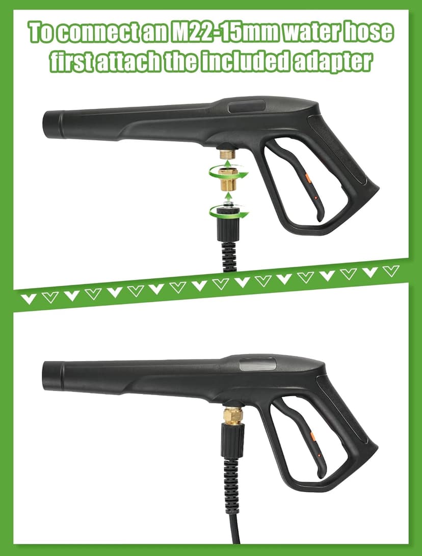 Pressure Washer Gun Set, Max W.P. 2320PSI, B.P. 5000PSI, M22-14mm & M22-15mm Fitting, 4 Stainless Steel Nozzle Tips & Holder, Replacement for Ryobi Powerstroke Greenworks and More Power Washers