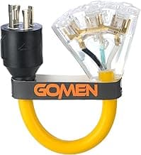 GOMEN 12 Inch 30 Amp to 110 Volt Adapter, 4 Prong 10 Gauge STW Generator RV Adapter Cord with Twist Lock, 125V 3750W, NEMA L14-30P Male to 3X 5-15R Female with Lighted End, 1 FT