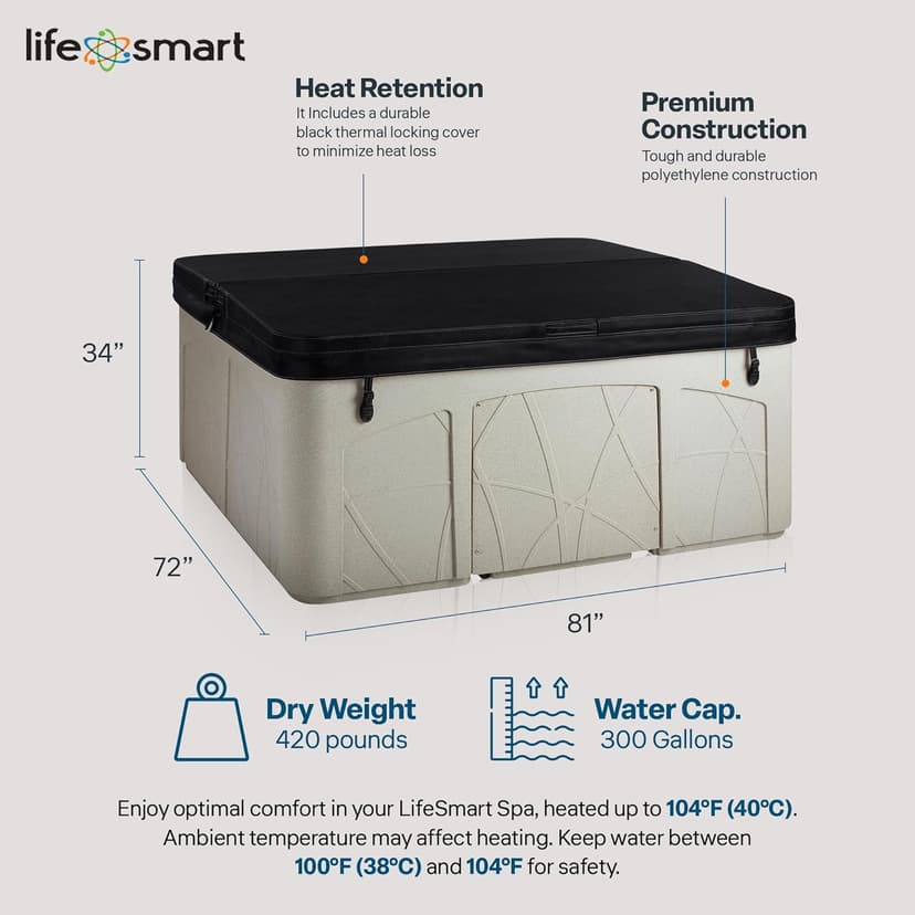 Lifesmart 5-Person Hot Tub, Portable Outdoor Spa w/LED, Waterfall, Cover & Ozonator, Sand