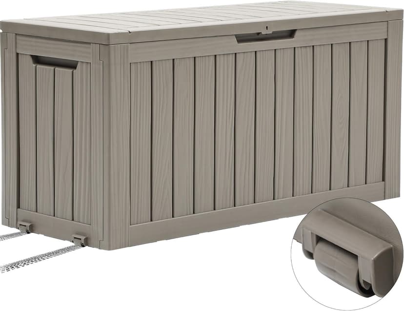 YITAHOME 72 Gallon Outdoor Resin Deck Box, Pool Storage Box with Wheels for Outdoor Cushions, Sports Equipment, Garden Tools, Light Brown