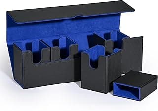 Modern Black&Blue Card Deck Box with Dice Tray for MTG, Yugioh, Sports Cards, Holds 800+ Unsleeved Cards, 5-in-1 Organizer with Playmat Lid