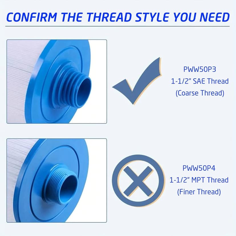 Malaka 2-Pack Spa Filter Compatible with PWW50P3 (not PWW50P4, not MPT Thread) 6CH-940 FC-0359 1.5'' SAE Thread/Coarse Thread φ6x8 inch Hot tub Filter Cartridge