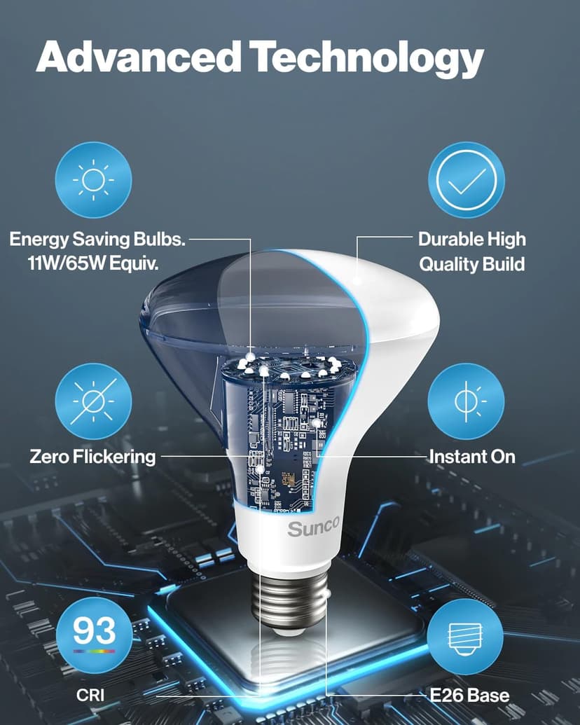 Sunco 12 Pack BR30 Light Bulbs LED, Recessed Can Light Bulbs, Indoor Flood Bulb, 850 LM, 11W (65W Equivalent), 5000K Daylight, Dimmable, E26 Base, for Home, Kitchen, Bedroom UL.