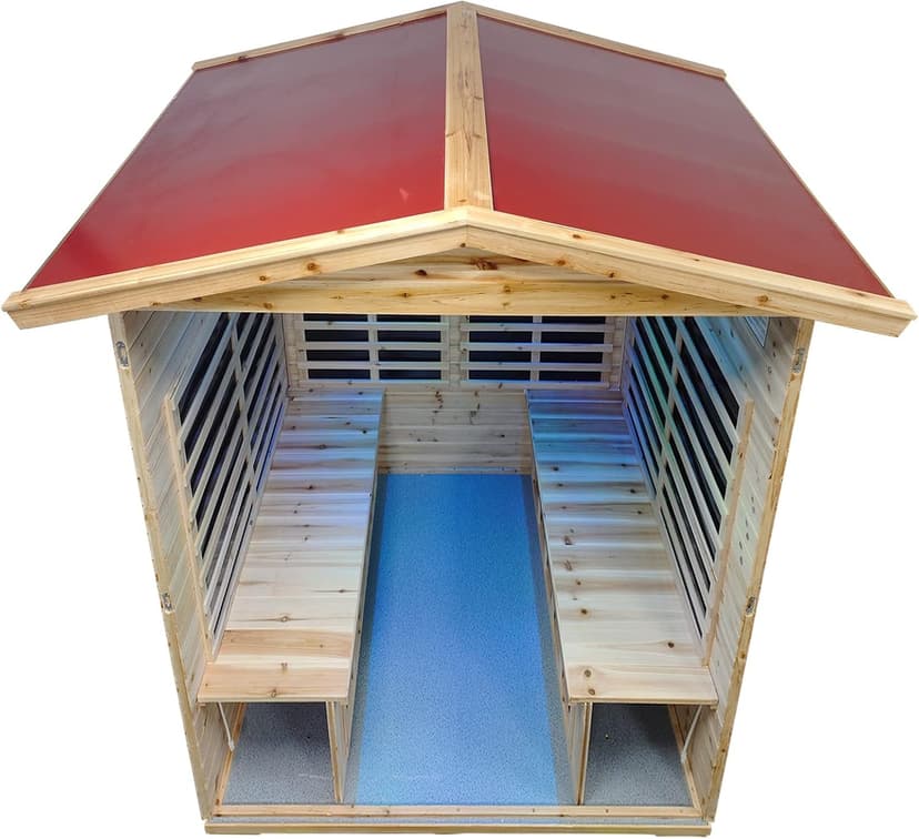 Outdoor Infrared Sauna 4 Person Far Infrared Saunas Low EMF Sauna Room for Home, 2050watt Canadian Hemlock Wooden Large Sauna with Blue-Tooth, 2 LCD Control, 4 Chromo Therapy Lighting