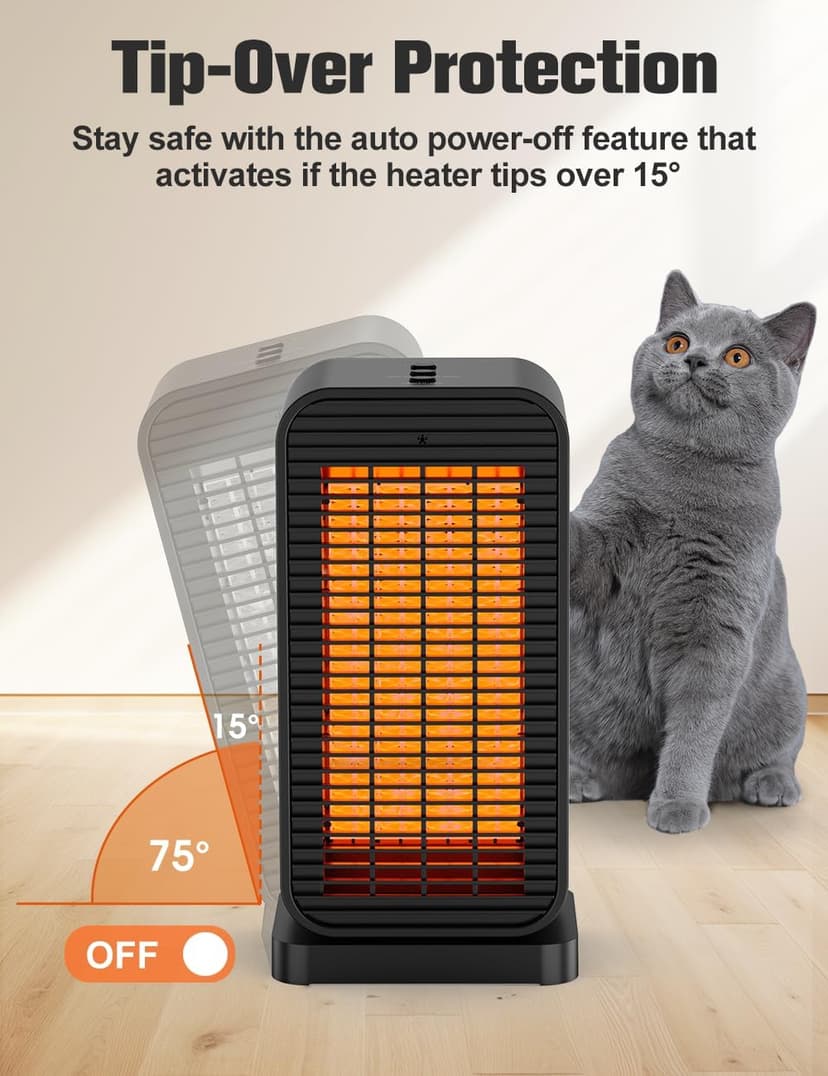 BALKO Space Heater, Portable Electric Heaters for Indoor Use with Thermostat, Fan Mode, Remote Control, Tip-over & Overheat Protection, 1500W PTC Ceramic Safety Heaters for Large Room/Office/Bedroom