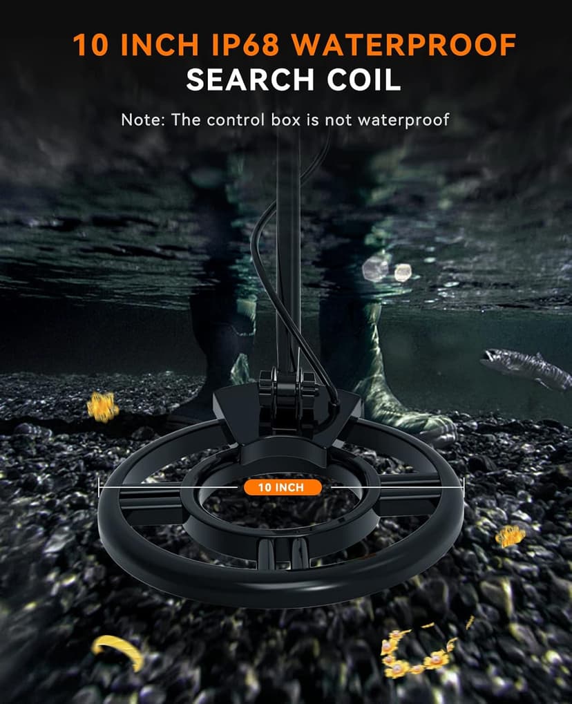 SUNPOW Metal Detector for Adults, Professional Waterproof High Accuracy Metal Detector, 10'' Detection Depth, Pinpoint & Disc & Notch & All Metal & Volume Modes, Strong Anti-Interference-GC-1083