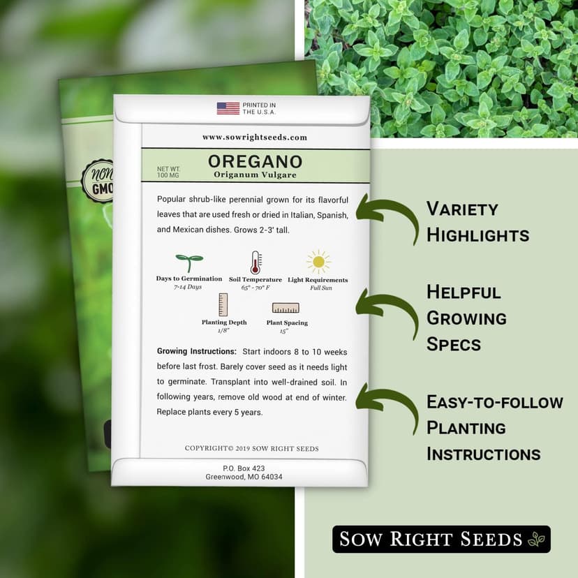 Sow Right Seeds - Oregano Seed for Planting - Non-GMO Heirloom- Instructions to Plant and Grow a Kitchen Herb Garden - Indoor or Outdoor - Gardening Gift - Produces Flavorful Leaves for Seasoning (1)