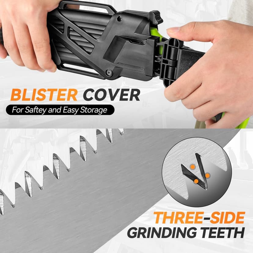 Auto Dynasty 15.5" Curved Handsaw Blade Pruning Hand Saw with Scabbard Safety Sheath Non-Slip Comfort Grip for Sawing, Trimming, Gardening, Cutting Wood, Green