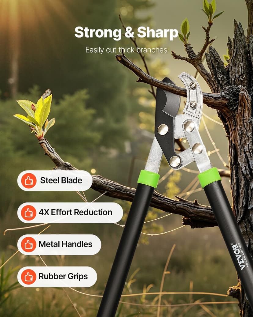 VEVOR Loppers for Tree Trimming, 32 inch Garden Anvil Trimmer with Compound Action, Sharp Steel Blade, Heavy Duty Tree Branch Cutter Up to 2 inch Dia Cut Capacity, Ergonomically Designed Handles