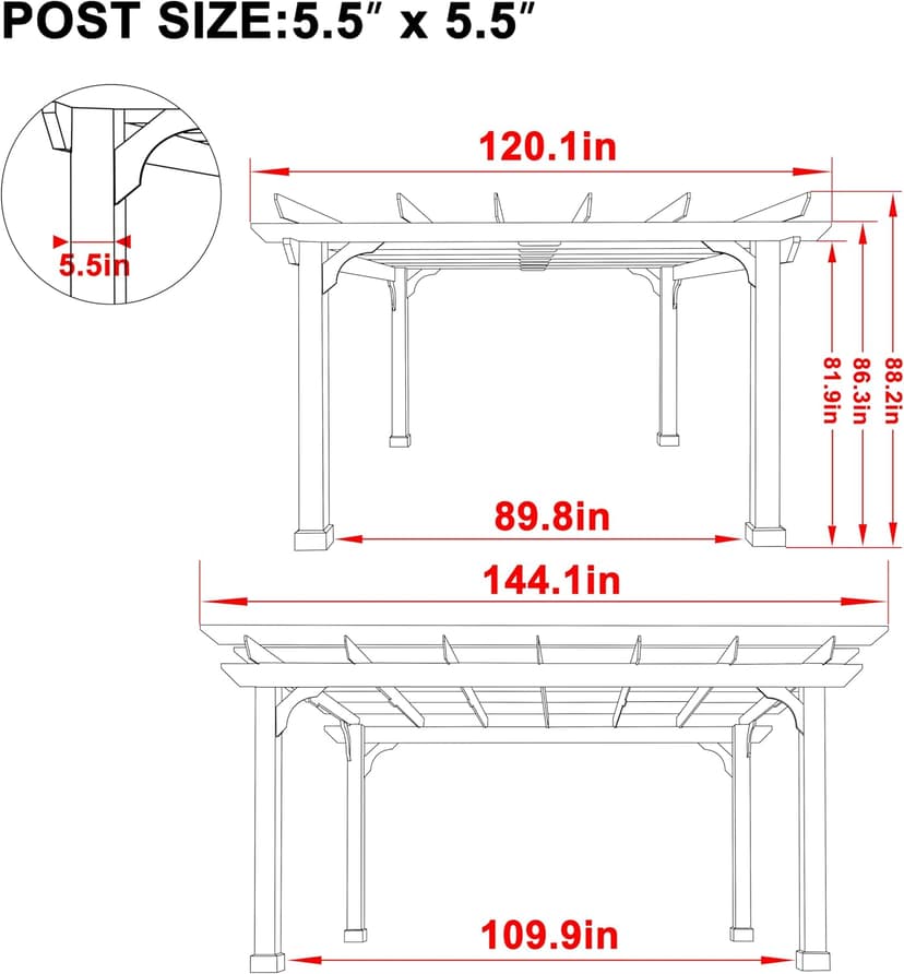 MUPATER 10x12 FT All Cedar Wooden Pergola, Kit with Stakes, Quality Supported Structure, Snow and Wind Supported,Outdoor Pergola with Cedar Framed for Backyard, Deck, Lawn