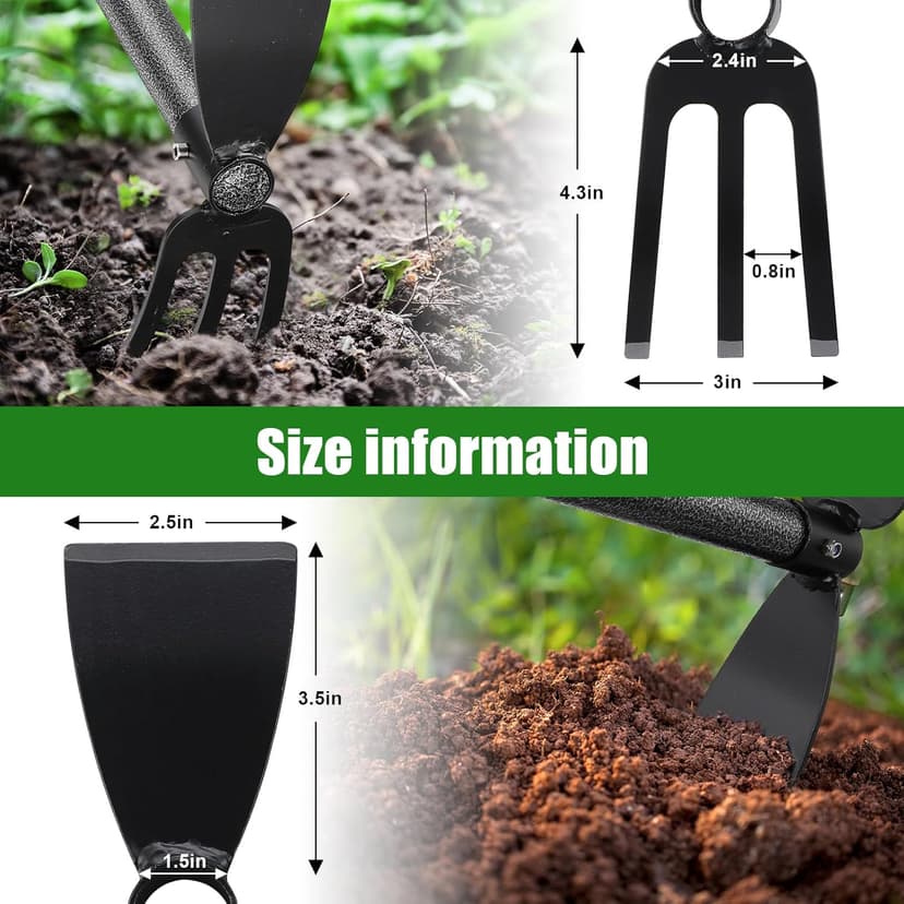 2-in-1 Garden Hoe Tool with Cultivator Rake, 45" Long Handle Small weed Hoe for Weeding, Heavy Duty hand tiller Gardening Hoes for Raised Beds, Backyards,Indoor Greenhouse, Outdoor Planting