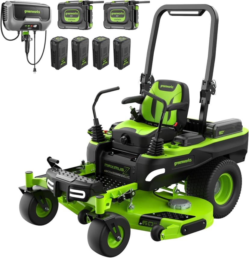 Greenworks 80V 60" Zero Turn, (2) 12.0Ah + (4) 8.0Ah Batteries + Wall Charger