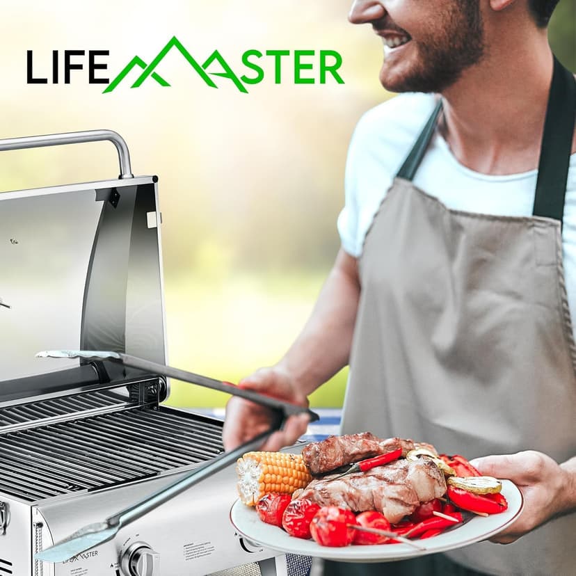 Portable Stainless Steel Gas Grill - 2 Burners Easy Clean Tabletop BBQ Propane Gas Grill with Foldable Legs and Wind Proof Lid for Camping and Outdoor - Silver
