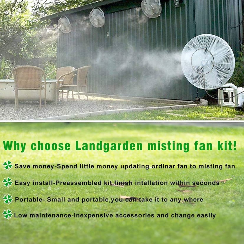 LANDGARDEN Outdoor Misting Fan Kit for a Cool Patio Breeze,Water Mister Spray for Cooling Outdoor,19.36FT (5.9M) Misting Line + 5 Brass Mist Nozzles + a Brass Adapter(3/4) Fit to Any Outdoor Fan