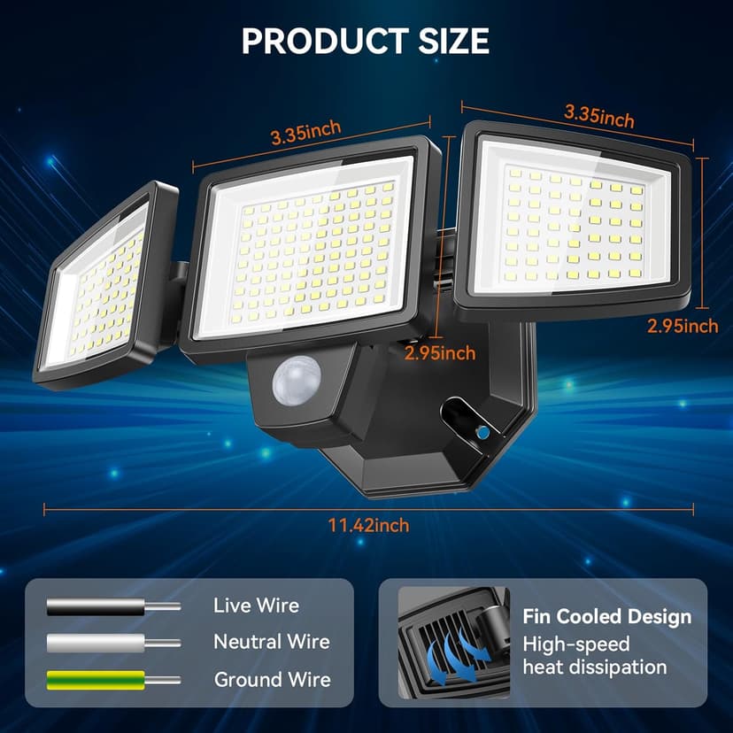 65W LED Security Lights Motion Flood Sensor Lights Outdoor, 6500LM, IP65 Waterproof, 6500K Flood Light Outdoor Motion Detector with Adjustable 3 Head Detected Flood for Entryway Garage, Yard, Porch