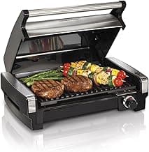 Hamilton Beach Electric Indoor Searing Grill with Adjustable Temperature Control to 450F, 118 sq. in. Surface Serves 6, PFAS-Free Removable Nonstick Grate, Stainless Steel (25360)