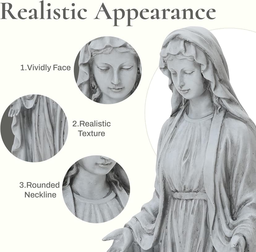 LuxenHome Virgin Mary Statue Outdoor, 30'' Religious Garden Statue, Blessed Mother Outdoor Statue, Outdoor Statue, Garden Sculptures, Outdoor Garden Decorations, Gray