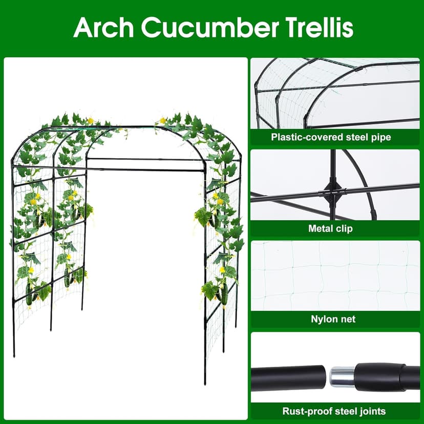 Garden Arch Trellis for Climbing Plants Outdoor, Grape Vine Tomato Bean U Frame Plant Vegetable Support, Cucumber Pergola for Backyard, Black