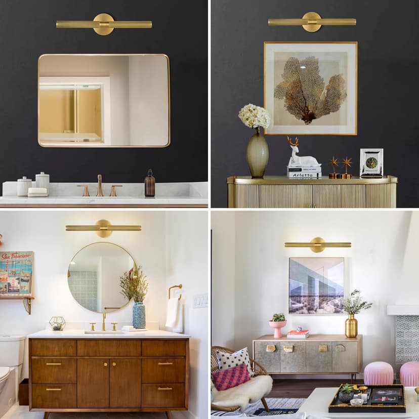 Hardwired Picture Light, 19" Knurled Brass Wall Sconces, Rotatable 360° Picture Lights for Wall, Wall Art Gold Sconces Wall Lighting, Indoor,Bathroom Wall Sconce, Includes Bulbs