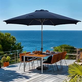 wikiwiki 11 FT Patio Umbrellas Outdoor Table Market Umbrella with Push Button Tilt/Crank,8 Sturdy Ribs, Fade Resistant Waterproof POLYESTER DTY Canopy for Garden, Lawn, Backyard & Pool, Navy Blue