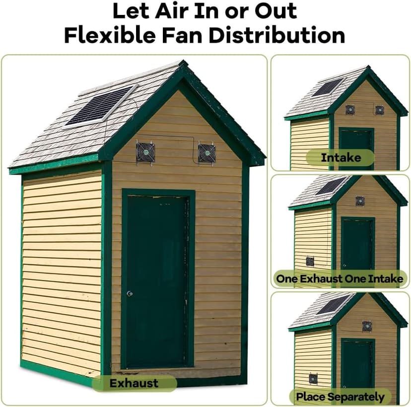 Solar Powered Fan, Solar Fan for Shed, Chicken Coop, Greenhouse, Outside with Two IPX7 Waterproof 5In Fans 13Ft On/Off Switch Cable Exhaust Intake Mounting Way and Installation Kits
