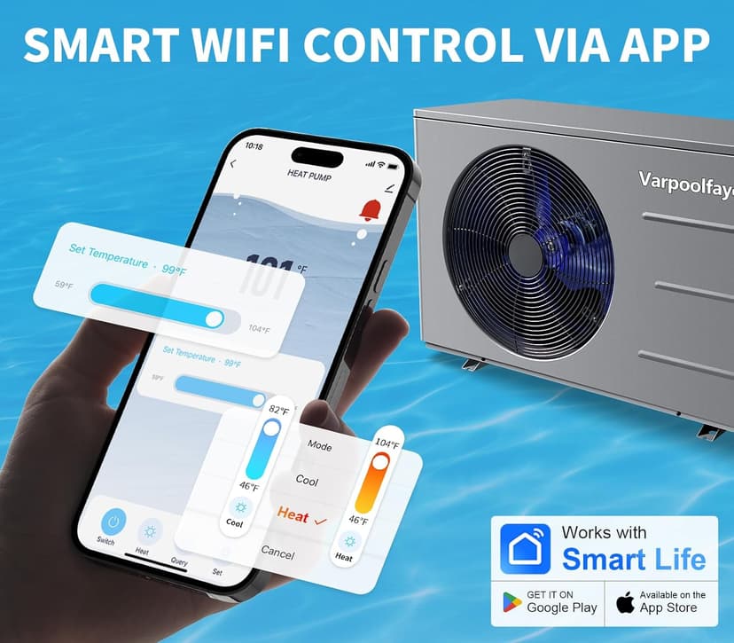 Pool Heat Pump 30000 BTU Pool Heater for Above Ground or Inground Swimming Pools Spa Heating and Cooling with WiFi Control Schedule 120V 8000 Gallon