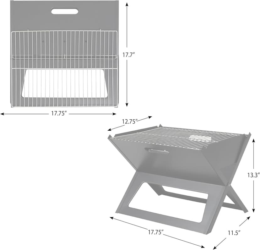 Fire Sense 60508 Notebook BBQ Grill 3.5mm Cooking Bars Instant Foldable & Easy Portability For Outdoor Barbecues Camping Traveling Picnics Garden Beach Party - Black