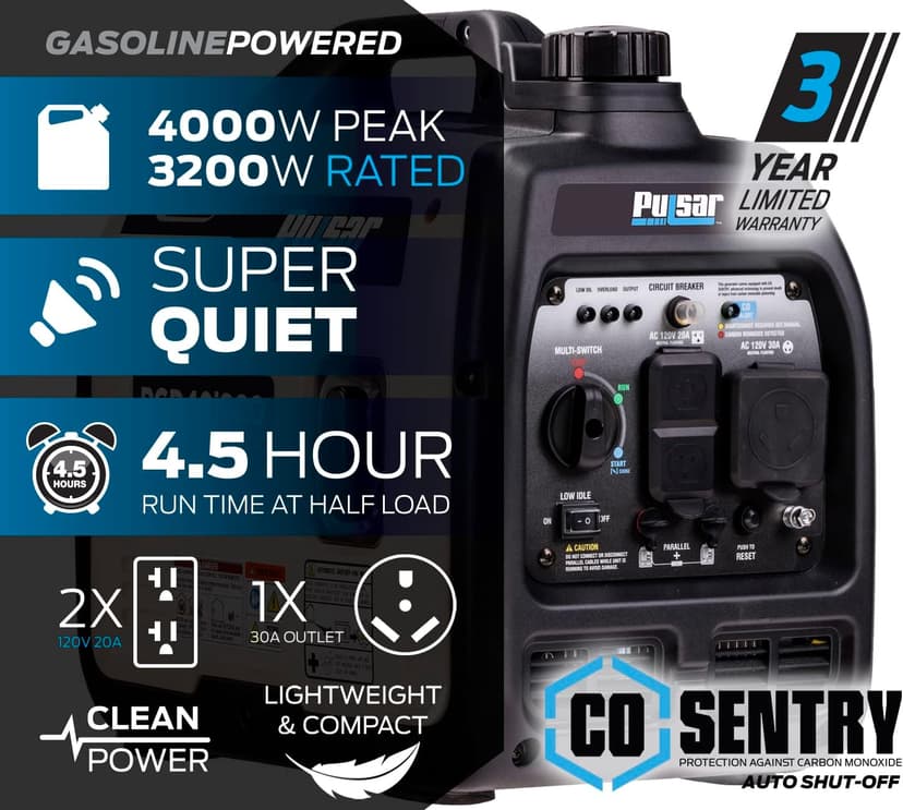 Pulsar PGD40ISCO Ultra Light Quiet 4000W Portable Gas Inverter Generator