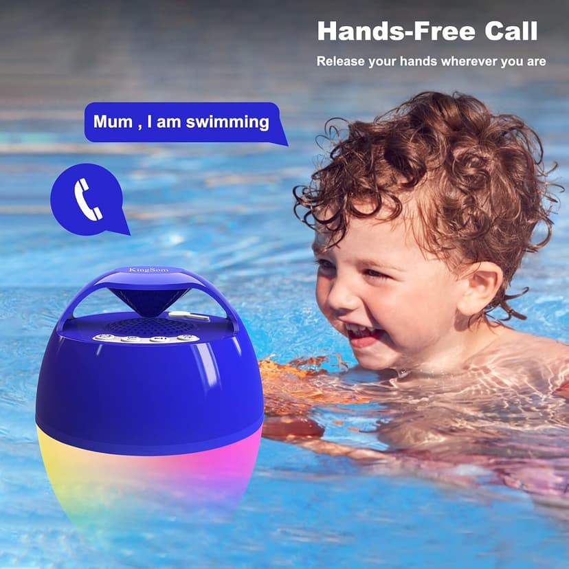 Bluetooth Pool & Hot Tub Speaker with Colorful Lights & 360 Surround Sound, IP68 Waterproof Floating Speaker, Up to 85ft Bluetooth Range
