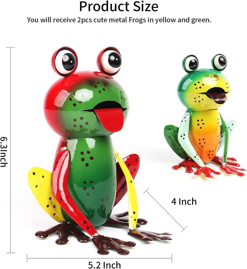 Metal Garden Decor Yard Art for Outside Set of 2 Cute Big Frogs Lawn Patio Ornaments Backyard Decorations Garden Gifts for Mom - (Yellow,Green)