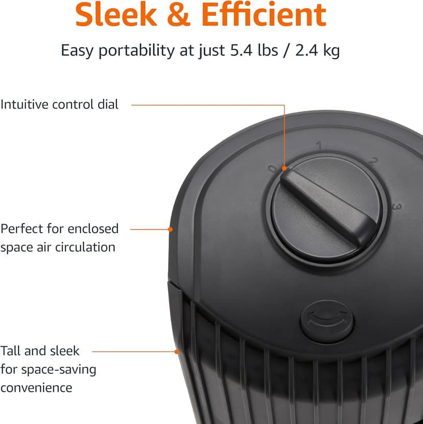 Amazon Basics 28" 60-Degree Oscillating Tower Fan for Bedroom, Living Room, Office, With 3 Speeds, Intuitive Mechanical Control, Black, 35W, 27.8"H x 9.4"D x 9.4"W