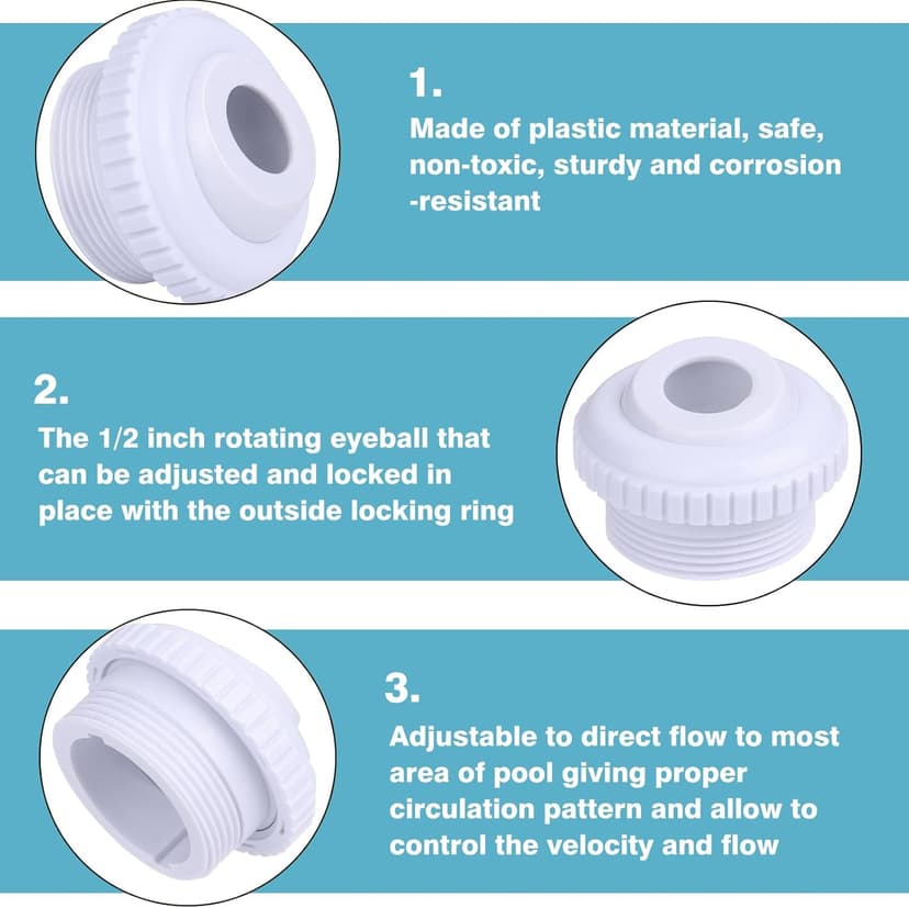 3 Pieces 3/4-Inch pool jet nozzles SP1419D Opening Water Directional Flow Inlet Pool Return Jet Fittings Spa with 1-1/2 Inch MIP Thread