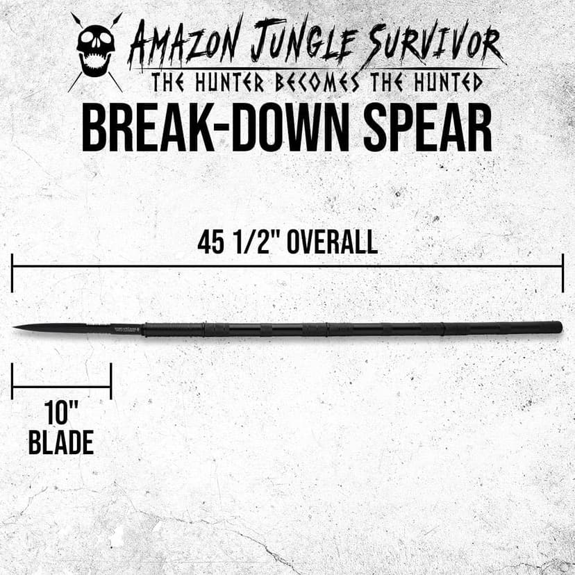 Amazon Jungle Survivor Break-Down Spear | Non-Reflective Finish 2Cr13 Stainless Steel Blade | Textured Steel Shaft | Zippered Carrying Case | Black Oxide Finish | Versatile | 45 1/2" Overall