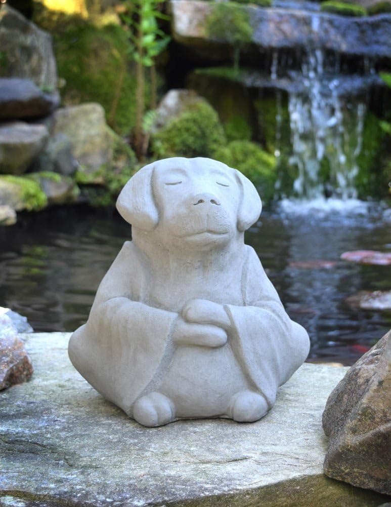 Modern Artisans Meditating Dog - Cast Stone Garden Sculpture : Large Size, Grey Stone Finish