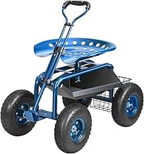 VEVOR Rolling Garden Work Seat with Wheels, Gardening Stool for Planting, 360 Degree Swivel Seat, Garden Scooter with Steering Handle & Tool Tray, Garden Chair for Outdoor, Patio and Yard, Blue