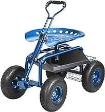VEVOR Rolling Garden Work Seat with Wheels, Gardening Stool for Planting, 360 Degree Swivel Seat, Garden Scooter with Steering Handle & Tool Tray, Garden Chair for Outdoor, Patio and Yard, Blue