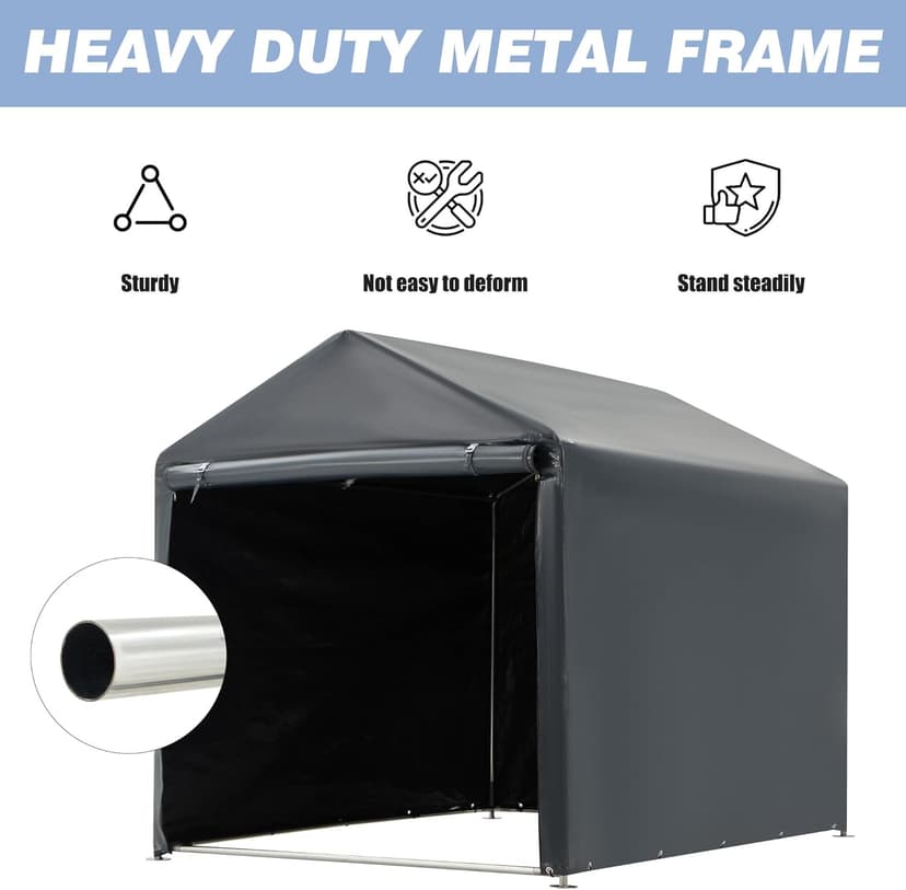MELLCOM 5 x 7FT Carport Storage Shed, Heavy Duty Outdoor Storage Shed with Rolled up Zipper Door, Carport Canopy for Motorcycles, Bikes and Outdoor Tools