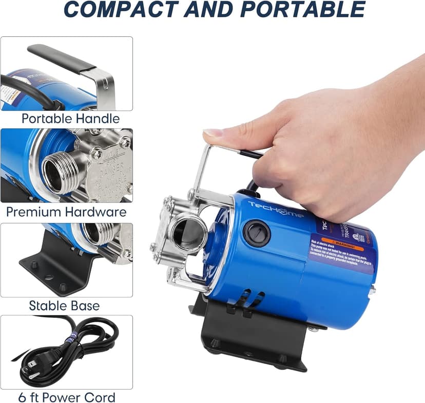 Garden Pump With Hose, 115V 1/10HP 330GPH Mini Electric Water Transfer Pump Waterbed Drain Pump, With Suction Hose Kit.
