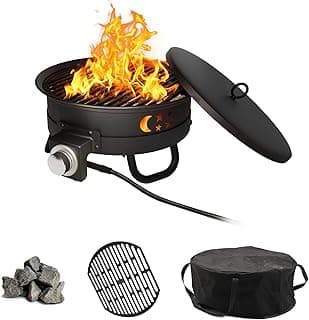 Portable 17 inch Propane Fire Pit 58000 BTU Smokeless Gas Fire Bowl with Adjustable Flame,Cover Carry Kit,CSA Certified for Camping,Patio,Backyard,RV&Tailgating-Includes Hose&Lava Rocks